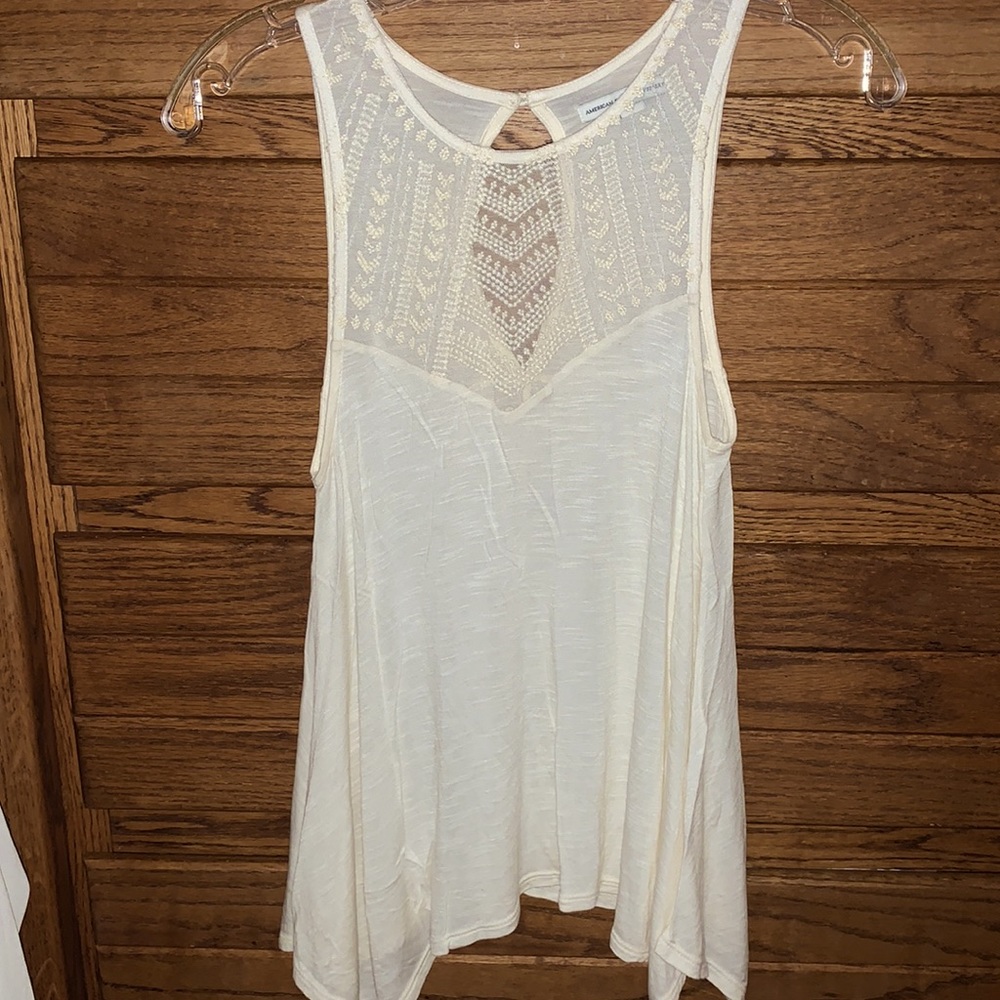 American Eagle Embroidered Mesh High Neck Tank